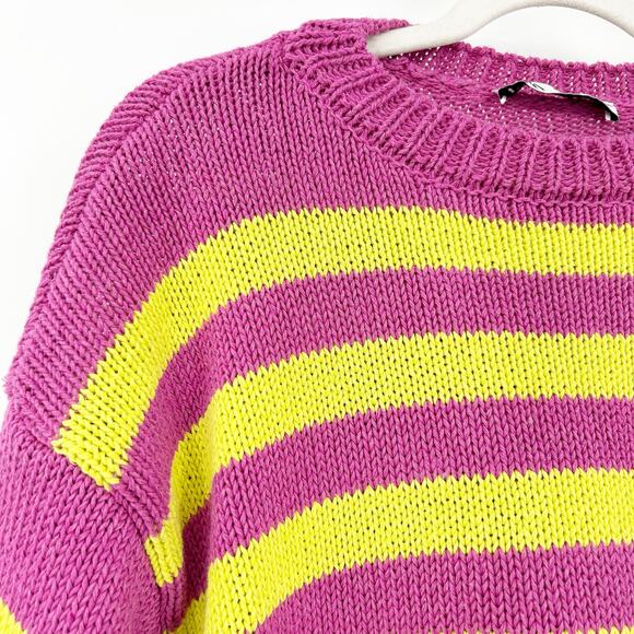 Zara Womens Bloggers Fav Fall Knit Striped Oversized Cropped Sweater Size M - Picture 4 of 6
